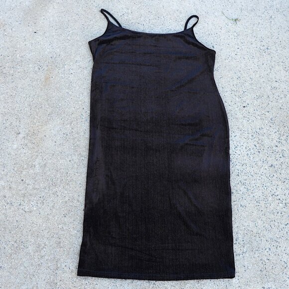 Shein 4XL Plus Black Velvet-Feel Glitter Cami Slip Dress Bodycon Midi - Picture 1 of 13